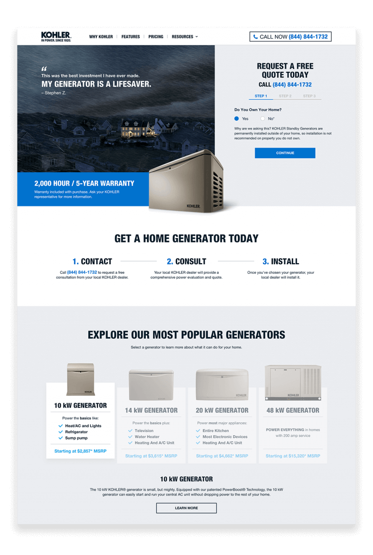 Kohler Power lead generation case study