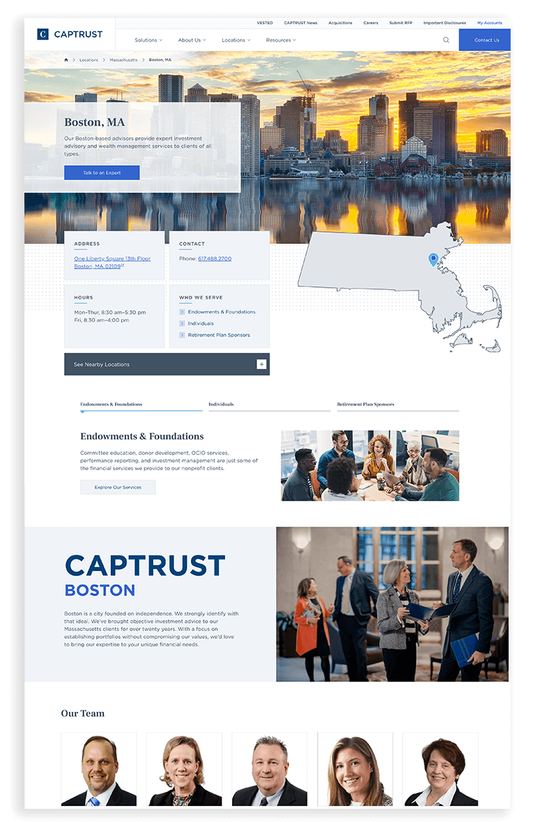 Boston specific location page design for CAPTRUST