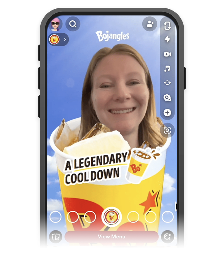 Phone with 2024 Bojangles Snapchat Filter of Bojangles cup