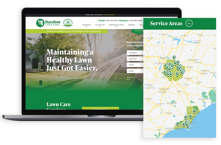 Barefoot Lawn Care Website mockup