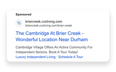 Search ad example for Cambridge of Brier Creek