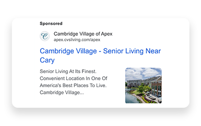 Cambridge Village of Apex Search ad