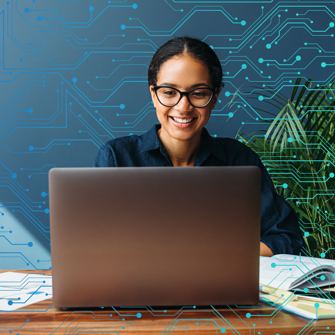 Female working with graphics around her computer