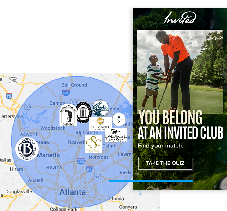 Map of golf clubs in Atlanta and ad example