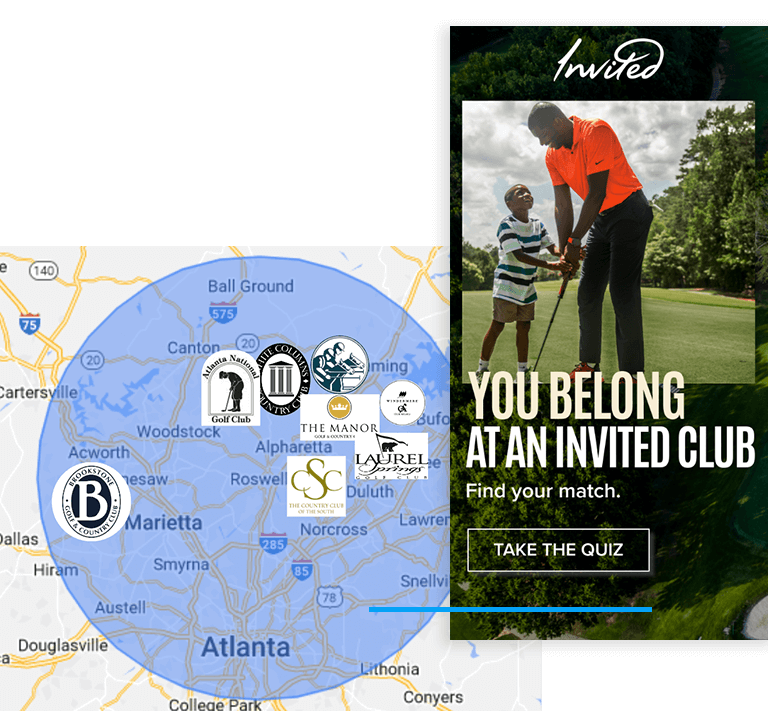 Map of golf clubs in Atlanta and ad example