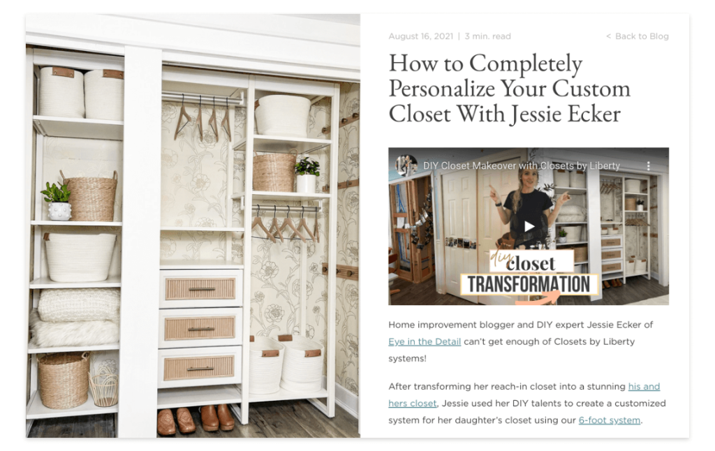 Strategic Influencer Program example for Closets by Liberty
